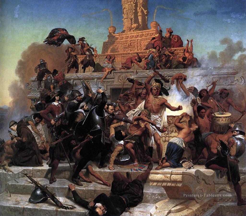 Assaut du Teocalli par Cortez et ses troupes Emanuel Leutze Peintures à l'huile